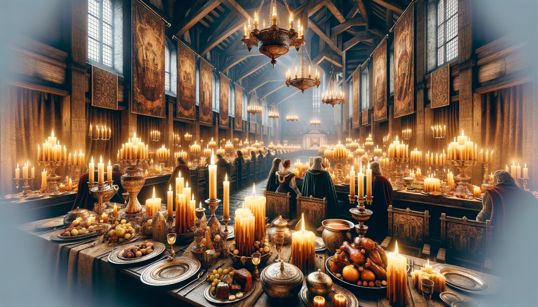 Scented candles on tables in medieval Europe
