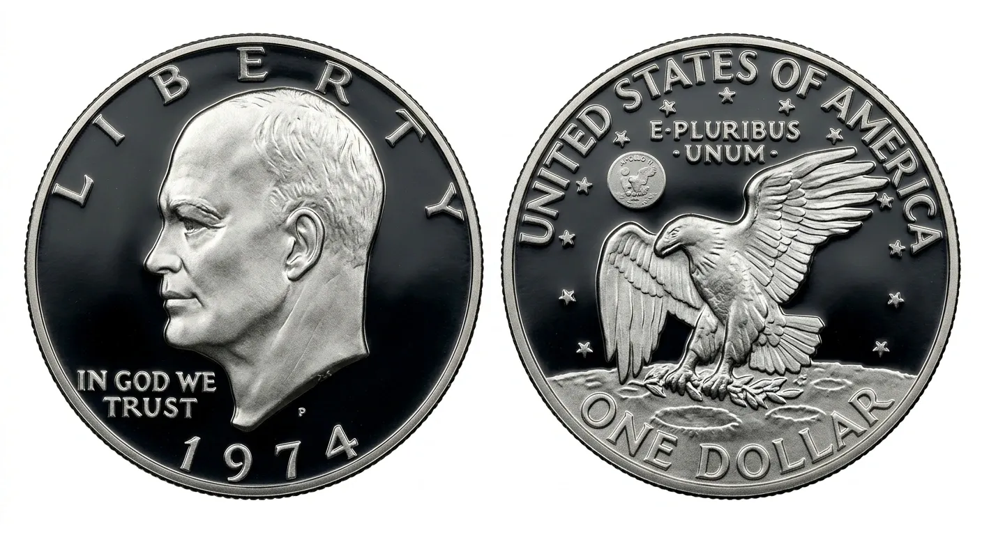 uncirculated 1974 Silver Dollar coin with reflective fields